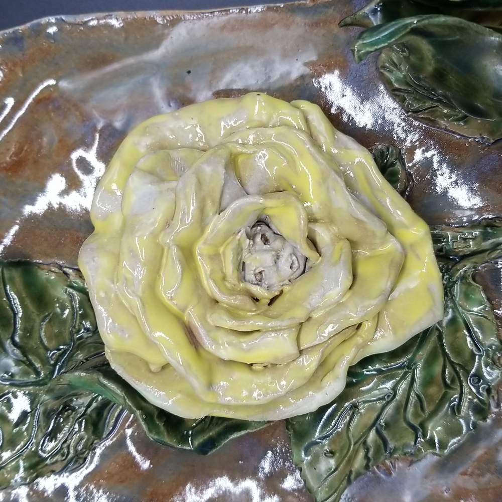Hand Crafted Yellow Rose Pottery Wall Hanging - Picture 4 of 13